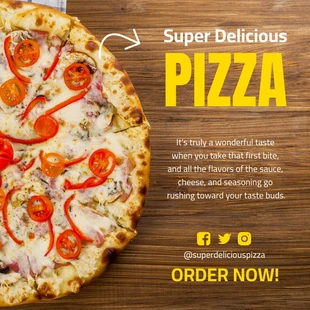 Free  Template: Banner do Instagram de pizza com textura de madeira marrom e amarela