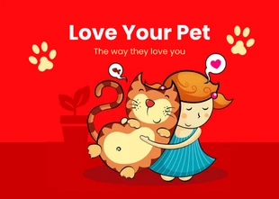 Free  Template: Carte Postale Amour amoureux des animaux de personnage mignon moderne rouge