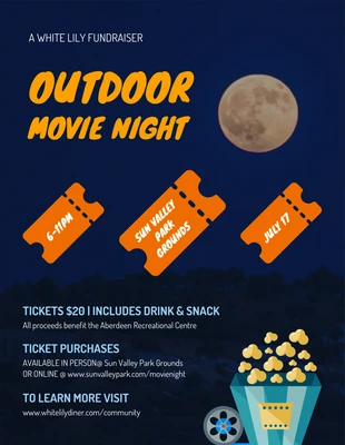Free  Template: Cartel de la Noche de Cine a la Luz de la Luna para recaudar fondos