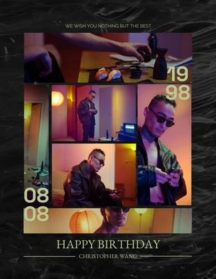 Free  Template: Póster collage oscuro con fotos de feliz cumpleaños
