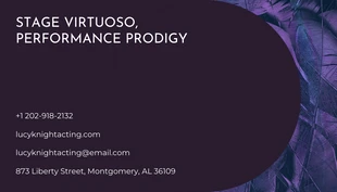 Dark Purple Modern Elegant Actor Business Card - Seite 2