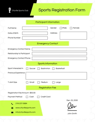business  Template: Sports Registration Form