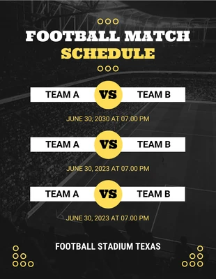 Free  Template: Modèle de calendrier de match de football moderne noir