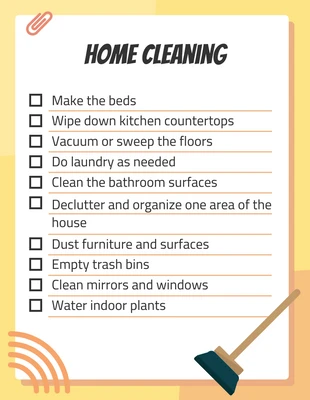 Free  Template: Lista de comprobación diaria de la limpieza doméstica Yellow Simple