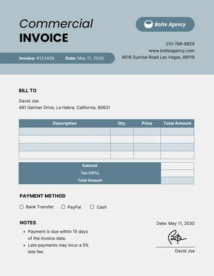 Free  Template: Simple Green Commercial Invoice