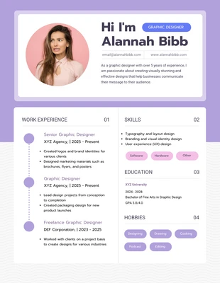 Free  Template: Curriculum vitae du graphiste Purpel and White
