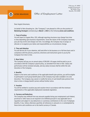 Carta de oferta de trabajo de Orange Branding