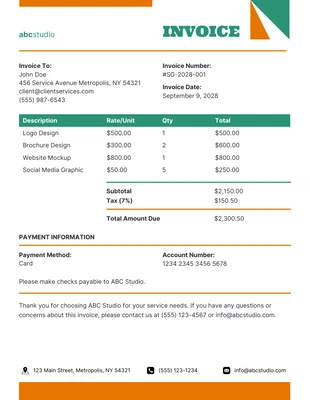 Free  Template: Simple Clean Yellow and Green Graphic Design Invoice