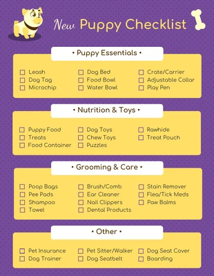 Free  Template: Lista di controllo per l'acquisto di un cucciolo viola