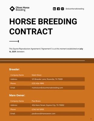 Free  Template: Modelo de contrato de criação de cavalos