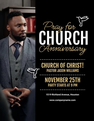 Free  Template: Folleto de aniversario de iglesia simple negro