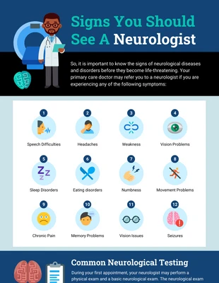business  Template: Infografica sull'elenco delle diagnosi dei sintomi neurologici