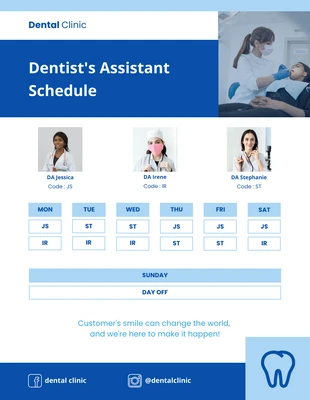 Free  Template: Modelo de horário de assistente de dentista de folheto azul