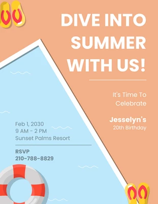 Free  Template: Poster per piscina arancione e blu Invito per festa in piscina