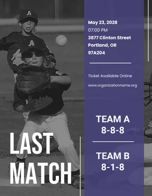 Free  Template: Purple White Minimalist Core Match Baseball Poster Template