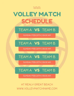 Free  Template: Plantilla amarilla minimalista de calendario de partidos de voleibol