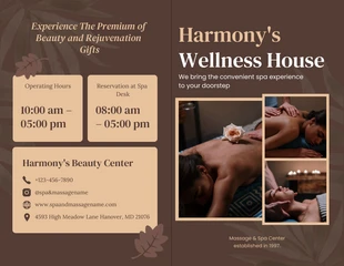 Free  Template: Brochura de spa de massagem estética moderna marrom e dourada de luxo