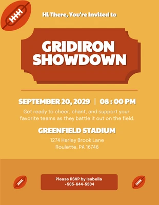 Free  Template: Orange And Red Football Game Invitation