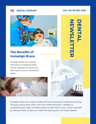 Free  Template: Gelber und blauer minimalistischer E-Mail-Newsletter für Zahnärzte