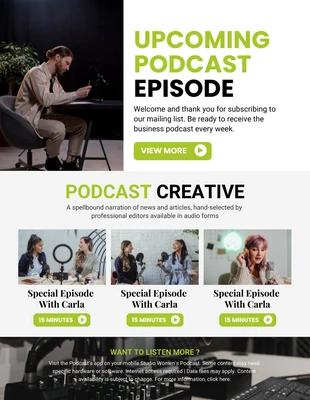Free  Template: White And Green Modern Creative Podcast Email Newsletter