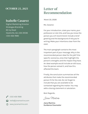 Free  Template: Lettere di raccomandazione professionali pulite pastello grigio chiaro e verde