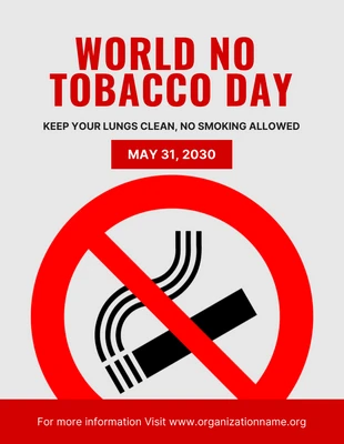 Free  Template: Light Grey And Red Simple World No Tobacco Day Poster
