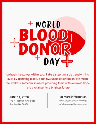 Free  Template: ملصق اليوم العالمي للمتبرعين بالدم باللونين الأبيض والأحمر