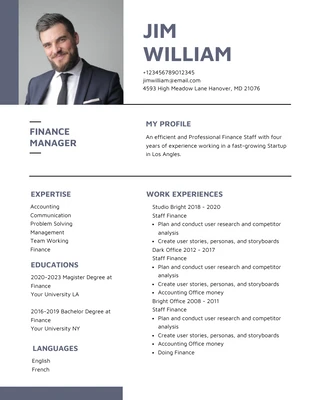 Free  Template: Blue Pastel Minimalist Professional Finance Resume (en anglais)