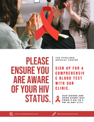 Free  Template: Poster HIV/AIDS simples branco e vermelho