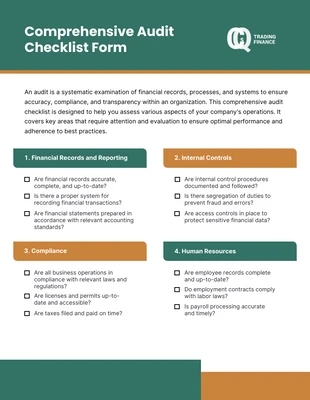 business  Template: White Green Audit Form