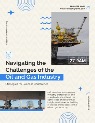 Free  Template: Poster della conferenza sul petrolio e il gas beige e blu
