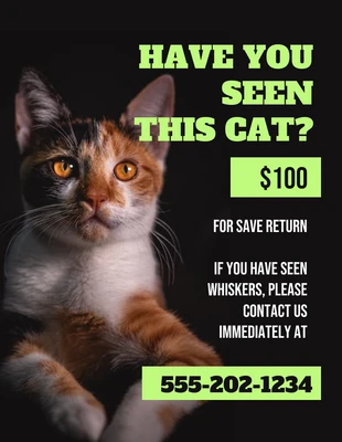 Free  Template: ملصق القط المفقود الأخضر الداكن