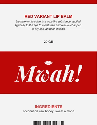Free  Template: Hellgraues und rotes modernes Lippenbalsam-Etikett