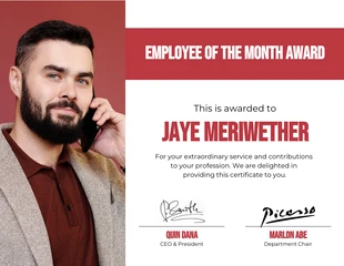 Free  Template: White And Red Minimalist Employee-Of-The-Month Certificate
