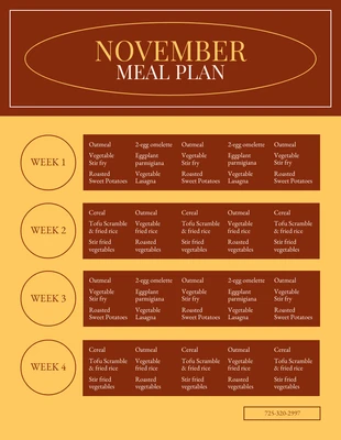 Free  Template: Yellow And Brown Minimalist Meal Plan Monthly Menu