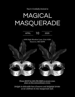 Free  Template: Black And White Clean Masquerade Invitation