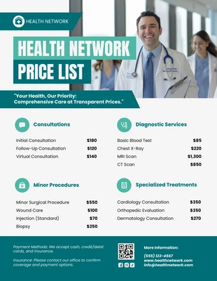 business interactive Template: plantilla de lista de precios de atención médica