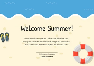 Free  Template: بطاقة تهنئة صيفية توضيحية للترحيب بالشاطئ
