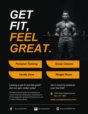 Free  Template: Poster sportivo del Gym Center nero e arancione