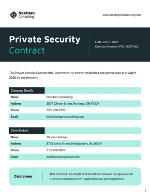 Free  Template: Private Security Contract Template