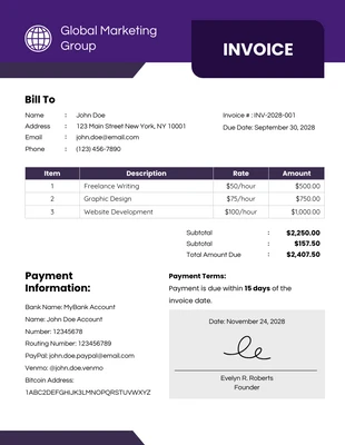 Free  Template: Purple and White Simple Freelance Invoice