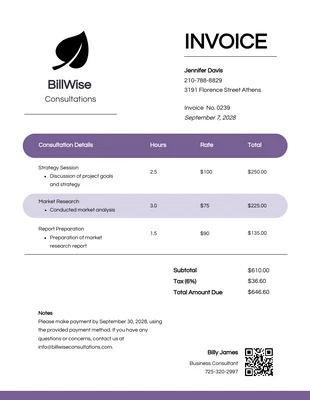 premium  Template: Simple Purple and White Consultation Invoice