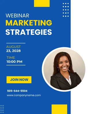 Free  Template: Blue and Yellow Webinar Marketing Strategies Template