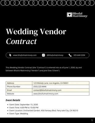 Free  Template: Wedding Vendor Contract Template
