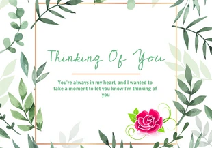 Free  Template: Cartão "Thinking Of You" com moldura de flores verdes