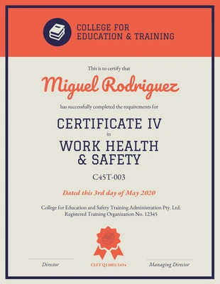 Free  Template: Training Certificate