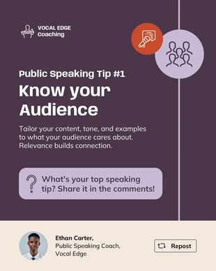 Free accessible Template: Public Speaking Tip LinkedIn Post Template