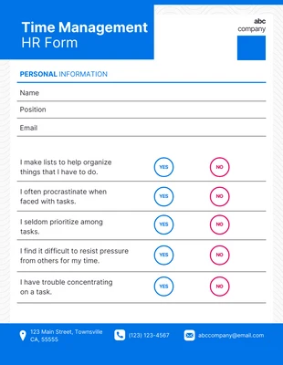 Free  Template: Einfaches blaues Zeitmanagement-HR-Formular