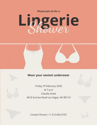 Free  Template: Invito alla doccia in lingerie semplice rosso e bianco morbido