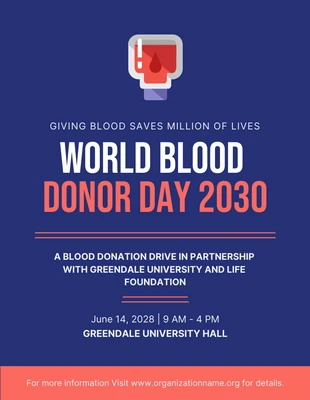 Free  Template: ملصق توضيحي بسيط باللونين الأزرق والأحمر لليوم العالمي للمتبرعين بالدم